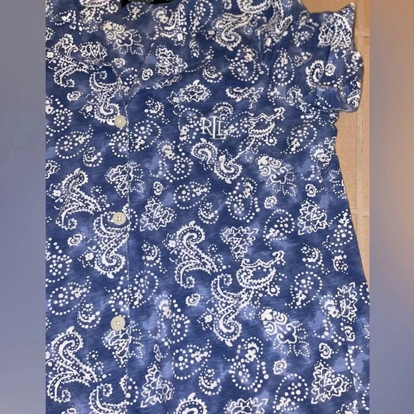 LAUREN RALH LAUREN 100% SOFT COTTON S/S. BUTTON DOWN BLUE/WHITE SLEEP TOP L - Picture 10 of 13